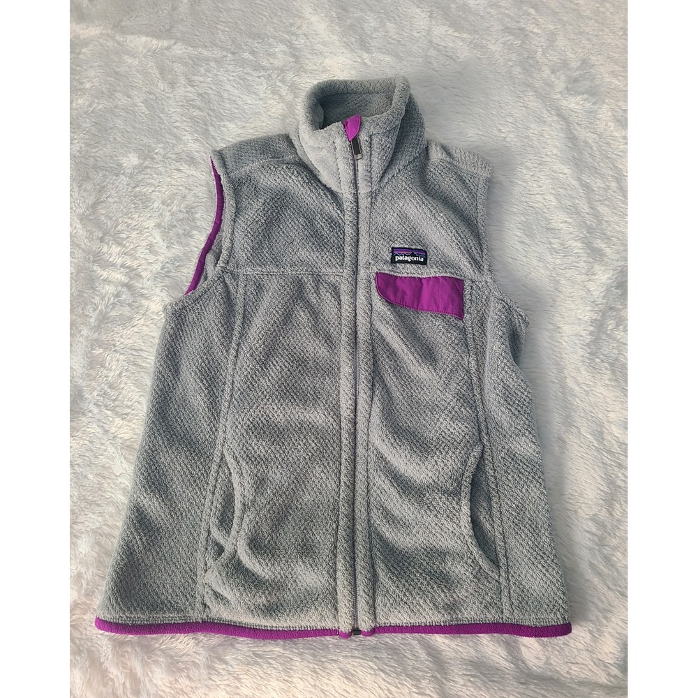 Patagonia ReTool Full Zip Fleece Vest Grey Magenta Purple Trim Womens Sm 25445